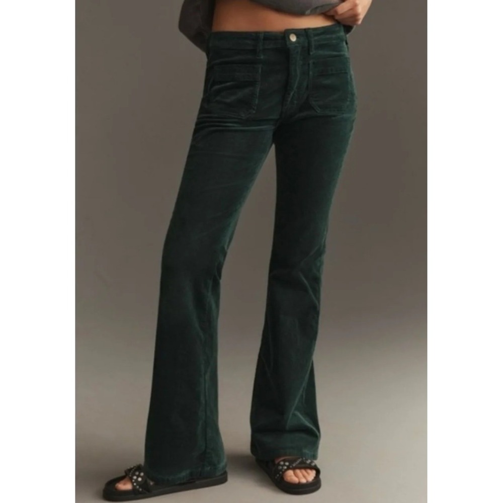 Pilcro Corduroy Flare Pants Size 18W Green Mid Rise Patch Pocket Retro Boho